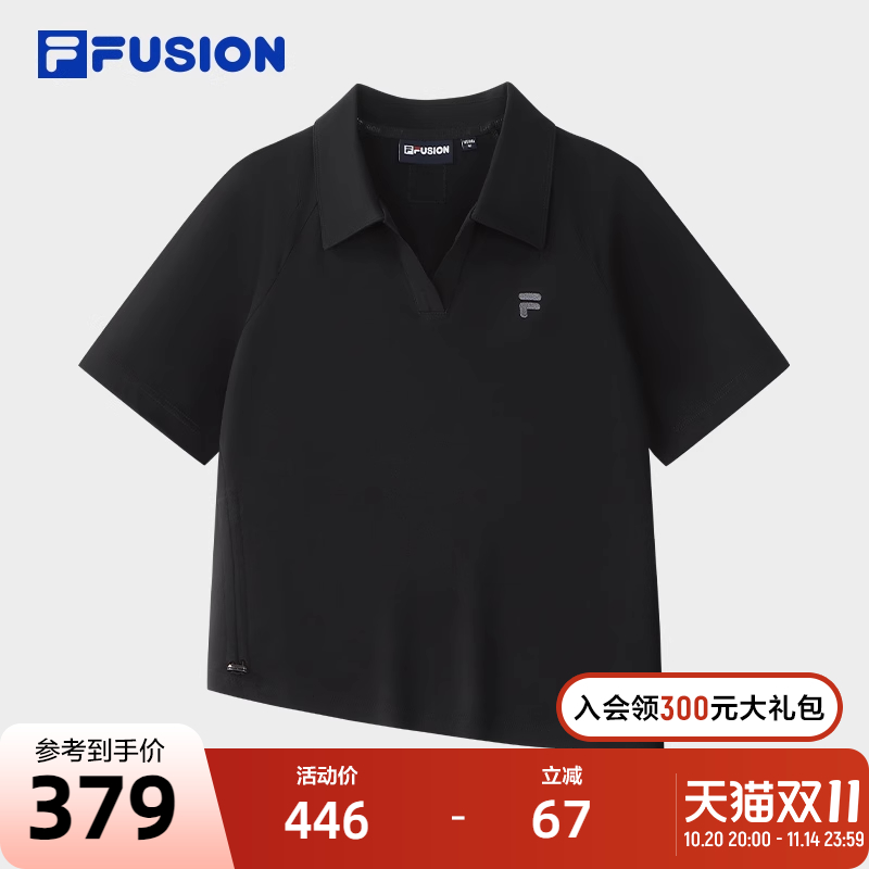 FILA FUSION斐乐潮牌女子针织短袖衫2025秋季新款时尚翻领修身T恤
