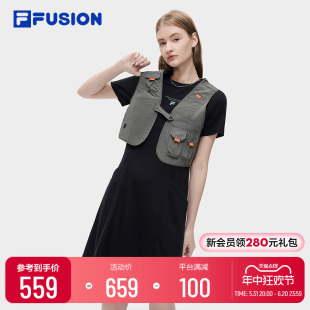 FILA FUSION斐乐潮牌女士连衣裙马甲两件套2023秋时尚 休闲连身裙