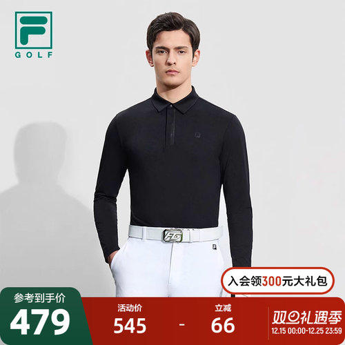 FILA 斐乐官方男子针织长袖POLO衫2023秋防晒高尔夫运动上衣