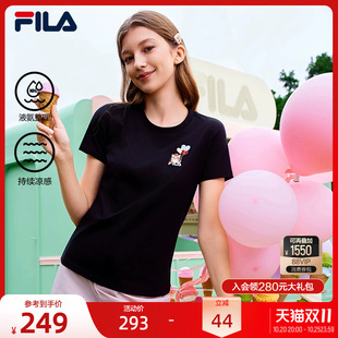 FILA 斐乐官方女子针织短袖衫2026春新款时尚休闲小猫刺绣圆领T恤