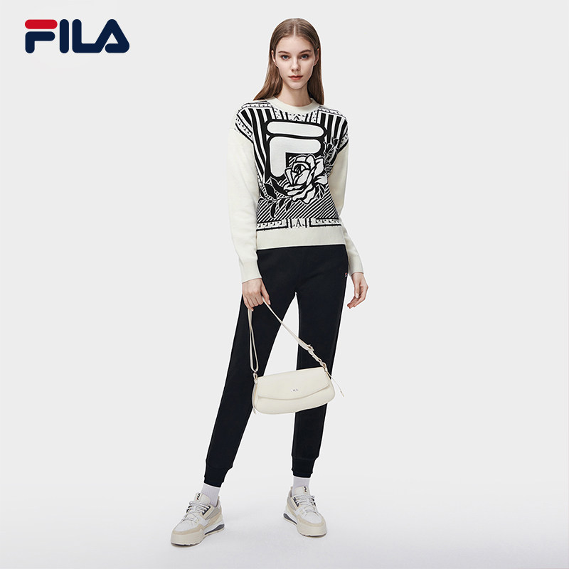 FILA 공식 여성 니트 스웨터 2023 봄 패션 루즈 심플 라운드 넥 캐주얼 탑