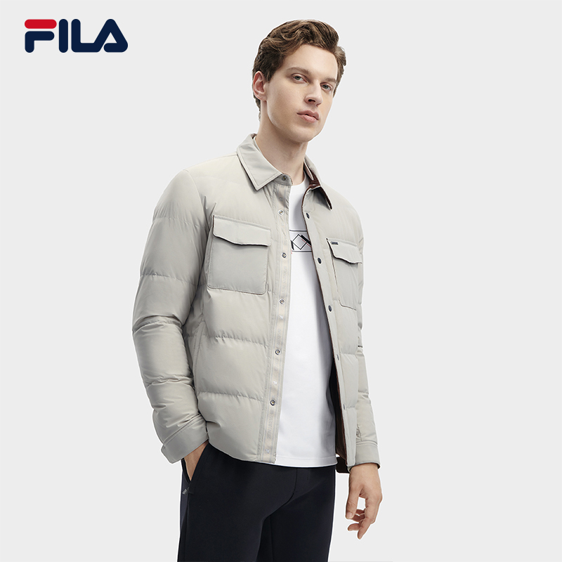 fila 斐乐官方男士羽绒服2023冬季鹅绒简约轻便保暖翻领外套