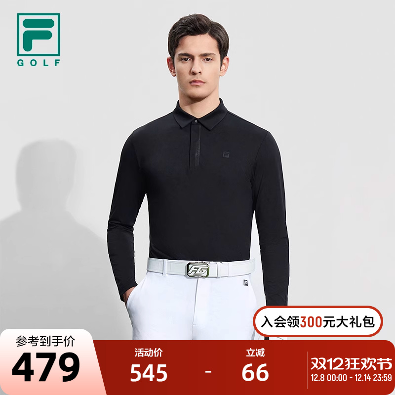 FILA 斐乐官方男子针织长袖POLO衫2023秋防晒高尔夫运动上衣
