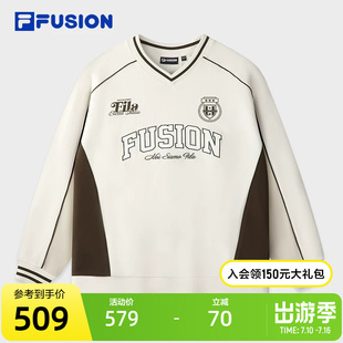 FILA FUSION斐乐潮牌情侣款套头卫衣2025秋新款拼色纯棉针织上衣