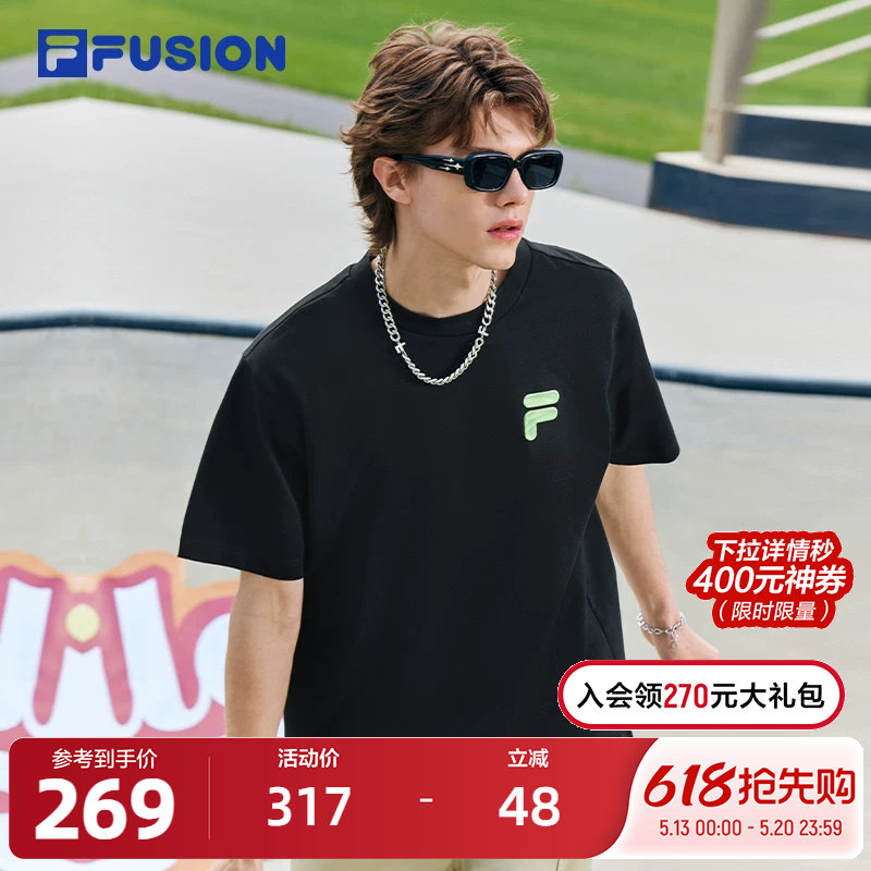 FILA FUSION斐乐潮牌官方情侣款针织短袖T男女款休闲多彩