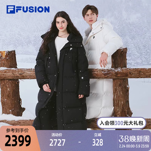 FILA FUSION斐乐潮牌情侣款鹅绒长款羽绒服2025冬季新款连帽外套