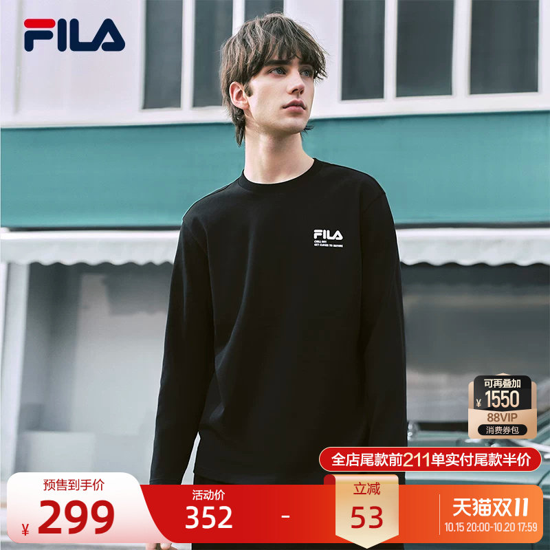 FILA 斐乐官方情侣款针织长袖运动T恤秋季休闲纯棉百搭宽松长上衣