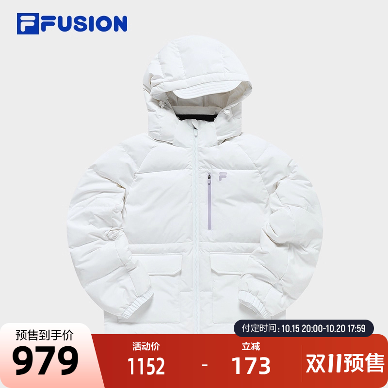FILA FUSION斐乐潮牌女士羽绒服2023秋时尚休闲连帽保暖外套