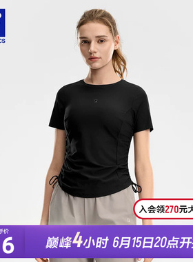 FILA 斐乐官方女子针织短袖衫2026夏新款健身运动拼接圆领黑色T恤