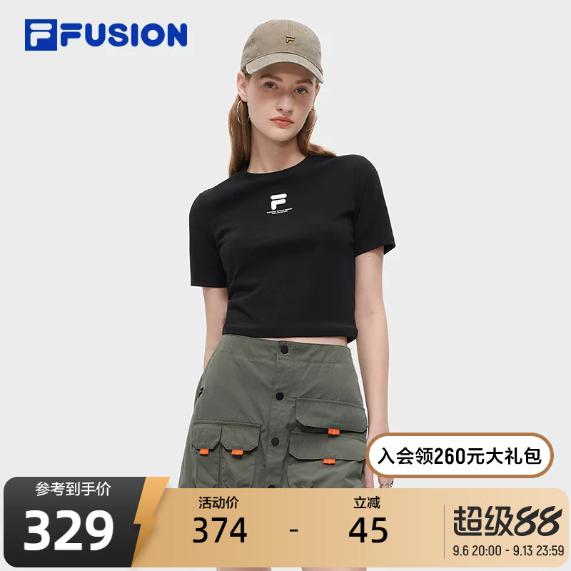 FILA FUSION斐乐潮牌短袖T恤夏季新款运动休闲时尚修身短T女上衣