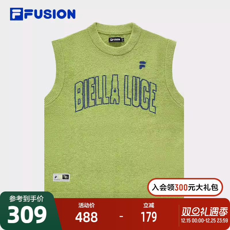 FILA FUSION斐乐潮牌女子编织衫2023冬时尚休闲宽松毛衣背心