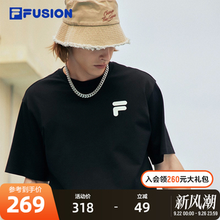 FILA 上衣男女 FUSION斐樂情侶運動T恤2023夏純棉寬松運動短袖