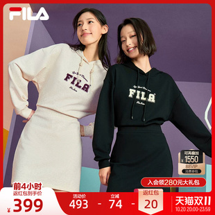 FILA 斐乐连衣裙秋季新款运动休闲连帽宽松显瘦打底女卫衣裙裙子