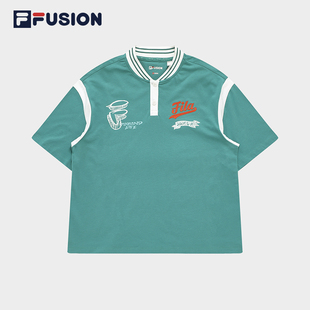 休闲宽松棒球领上衣 FILA FUSION斐乐潮牌女子短袖 POLO衫 2023夏季