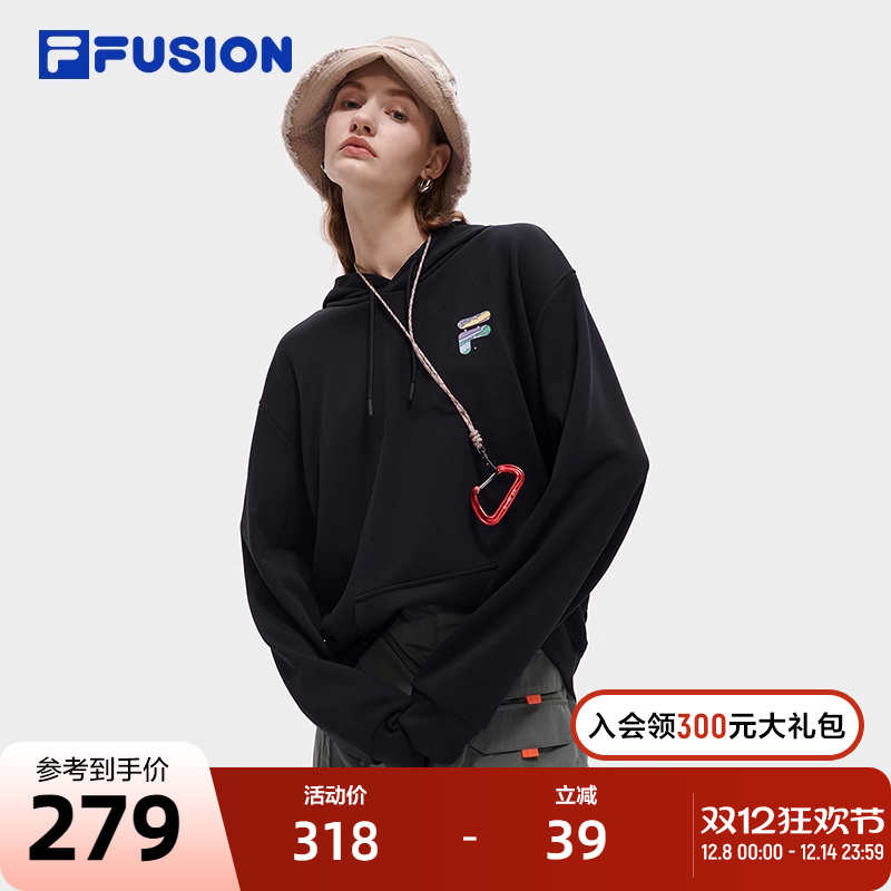 FILA FUSION斐乐潮牌连帽卫衣情侣款2023秋时尚宽松针织连帽上衣