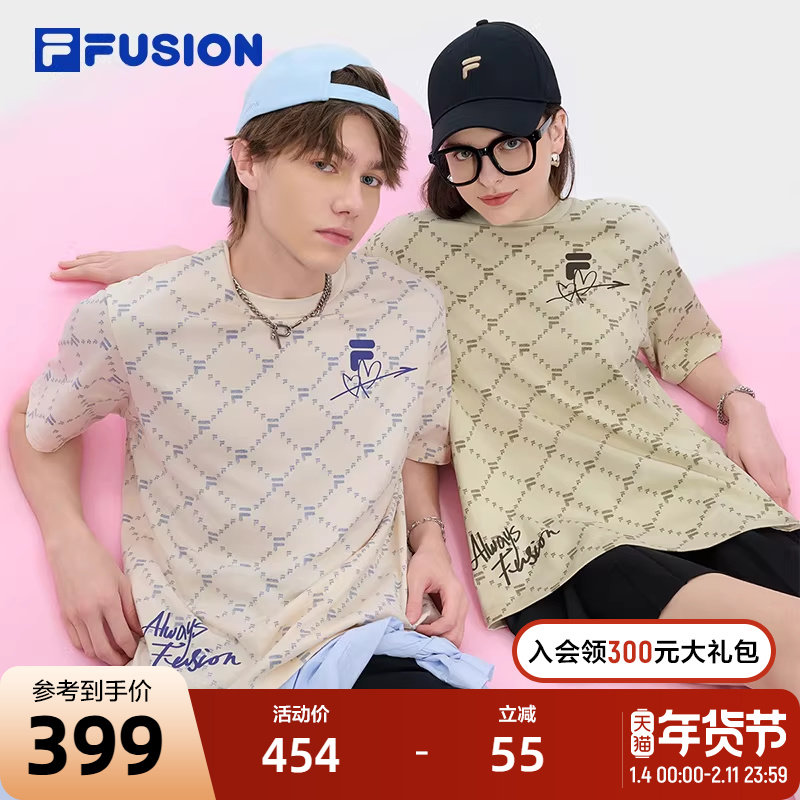 FILA FUSION斐乐潮牌情侣款针织短袖衫2025春新款休闲宽松纯棉T恤,运动服/休闲服装,运动T恤,淘宝优惠券,粉丝福利购,淘宝优惠卷