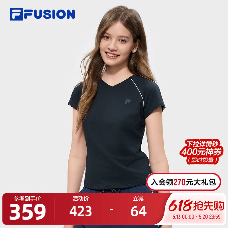FILA FUSION斐乐潮牌女子针织短袖衫2026夏季新款显瘦