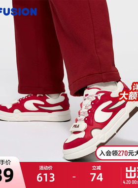 BANK丨FILA FUSION斐乐女士板鞋魔术贴2026新年红色女鞋运动鞋