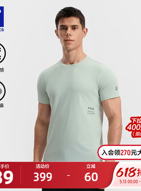 FILA 斐乐官方男运动短袖T恤凉感秋季新款健身简约短袖衫黑色上衣
