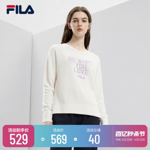 时尚 休闲长袖 圆领编织上衣 斐乐官方女士编织衫 FILA 2023秋季