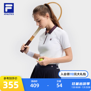 网球运动半拉链上衣 FILA 斐乐官方女子针织短袖 POLO衫 2024秋新款