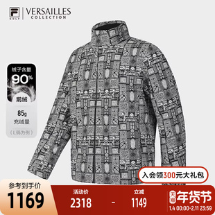 FILA 斐乐男士鹅绒羽绒服2024冬新款高尔夫运动保暖满印立领外套