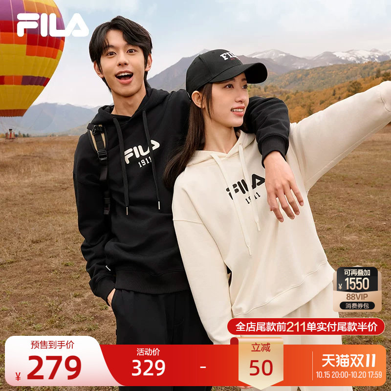 FILA 斐乐官方女款卫衣运动套头衫秋季新款男士情侣加绒宽松上衣