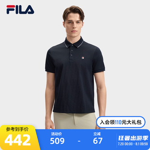 新款 FILA 男2024秋季 斐乐翻领针织短袖 商务运动透气T恤上衣 POLO衫