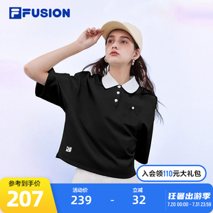 短款 FILA 2024夏季 FUSION斐乐潮牌女子短袖 宽松潮流运动T恤 POLO衫