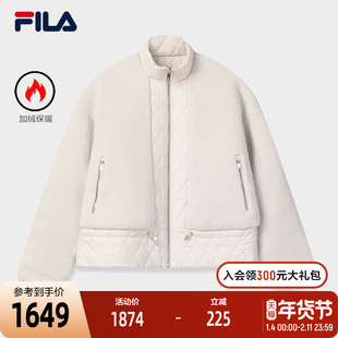 FILA 斐乐官方女士双面穿外套2025冬季新款宽松仿羊羔绒绗缝上衣