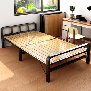 折叠床实木单人简易木板床1米2双人加固铁架床家用出租房硬板小床