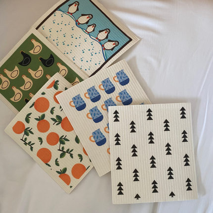 ins风环保木浆棉洗碗布卡通印花吸水百洁方巾抹布可反复使用BH071