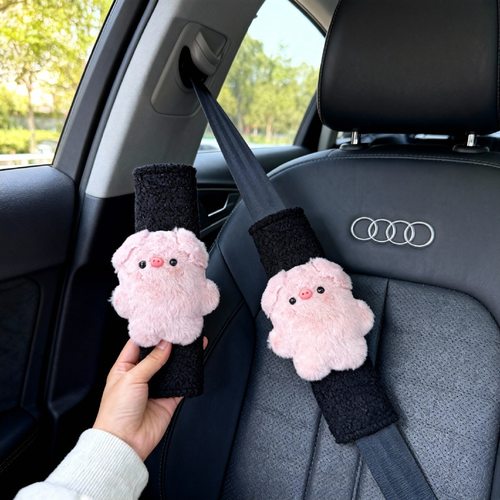 新款创意安全带毛绒套可爱项链猪猪裸猪公仔娃娃车载装饰玩偶护肩