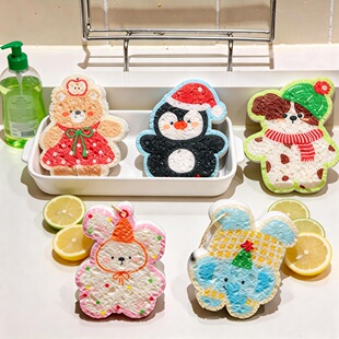 可爱卡通动物加厚压缩木浆海绵擦木浆绵擦洗碗海绵擦厨房洗碗神器