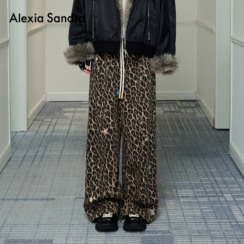 AlexiaSandra海洋印花烫钻豹纹裤