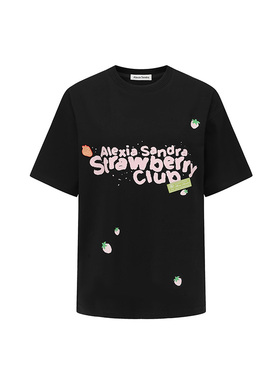 Alexia Sandra夏季新款草莓印花字母时尚设计感潮牌短袖T恤女上衣
