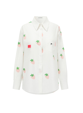 Alexia Sandra草莓满印长袖衬衫女白色宽松休闲时尚外搭衬衣上衣