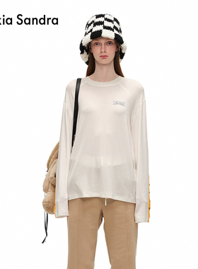 Alexia Sandra经典撞色纽扣设计长袖打底衫T恤夏季薄款罩衫上衣女