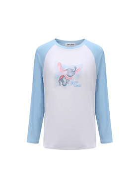 袁冰妍同款-Alexia Sandra插肩小飞象印花长袖拼接t恤女