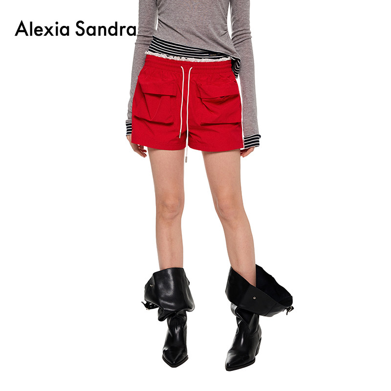 Alexia Sandra2025夏季新款大口袋撞色抽皱腰头条纹运动休闲短裤,女装/女士精品,休闲裤,淘宝优惠券,粉丝福利购,淘宝优惠卷