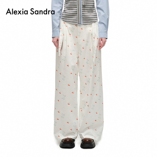 穿搭 女宽松时尚 Alexia Sandra樱桃碎花设计感褶皱直筒休闲长裤