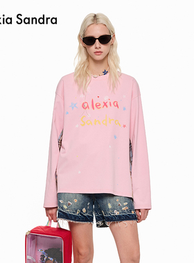 张真源同款Alexia Sandra2025新款海洋奇遇涂鸦拼接设计感长袖T恤
