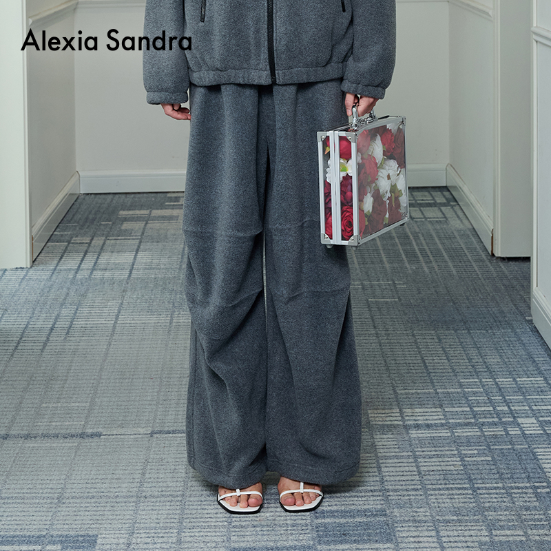 AlexiaSandra绒面简约休闲长裤