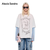 苏晓彤王楚然同款 Alexia Sandra2025春夏童话小兔拼接假两件T恤