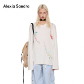 白色海洋奇遇破碎链条印花长袖 Alexia Sandra2025新款 T恤上衣宽松