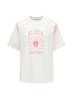 Alexia Sandra夏季徽章织带短袖t恤白粉色通勤休闲宽松半袖高级感