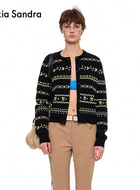 程潇王艺瑾同款Alexia Sandra2025费尔岛提花薄款针织开衫外套女