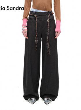 Alexia Sandra秋季新款假两件撞色格纹加绒直筒裤气质高级感长裤