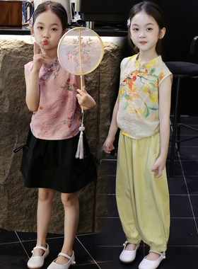 女童新中式娃娃衫套装2026新款儿童女孩夏装旗袍夏季国风上衣薄款