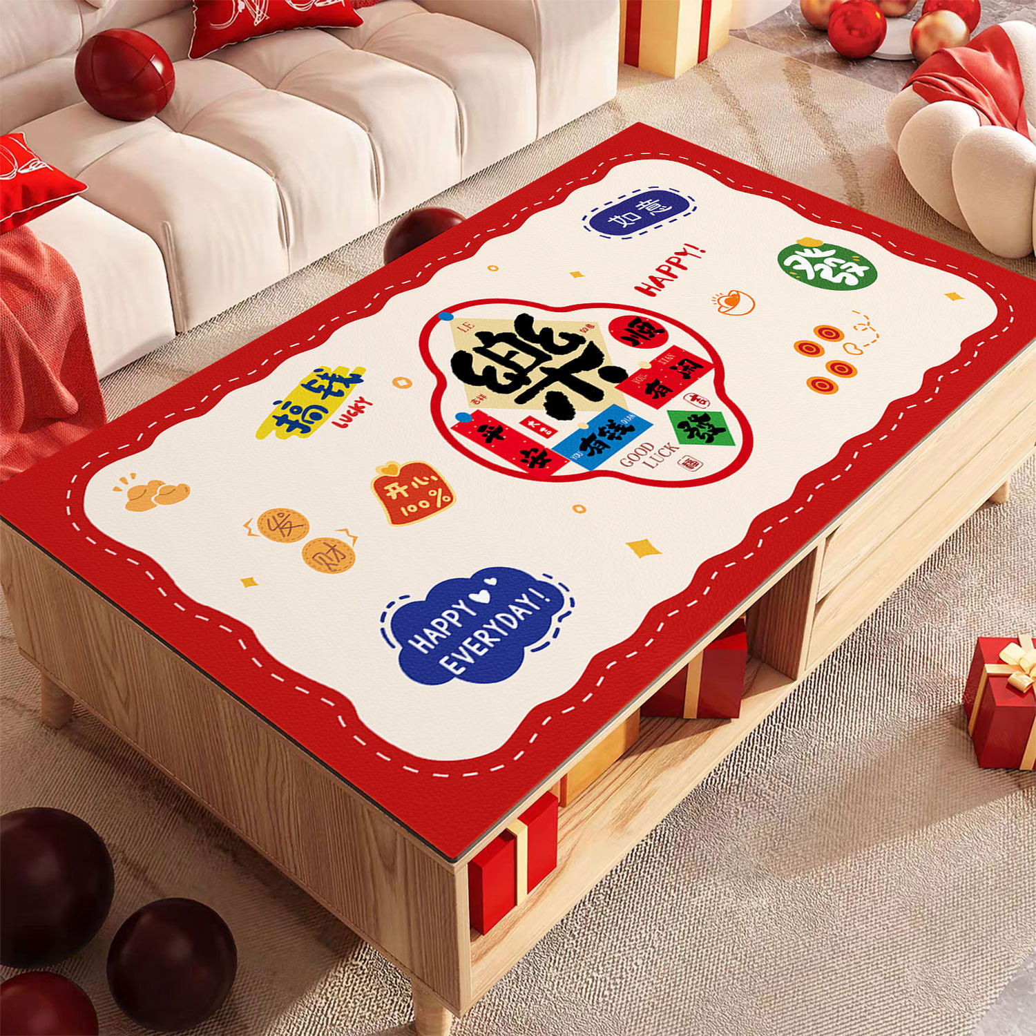 新年茶几桌布防水防油防烫桌面保护垫免洗pvc桌垫高级感餐桌垫子,居家布艺,茶几垫,淘宝优惠券,粉丝福利购,淘宝优惠卷